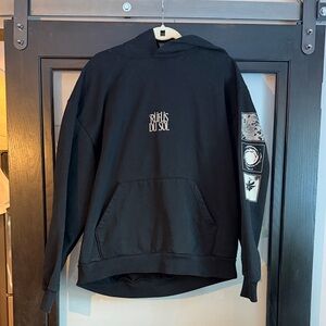 Black Hoodie with Artistic Sleeve Graphics